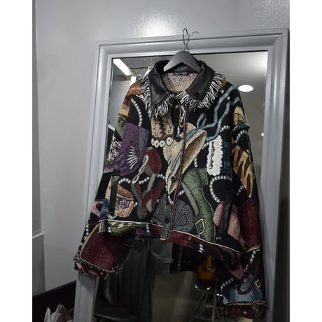 ”Remake by VERS” Fringe Collar Rug Jacket -Two Faces-