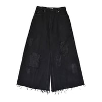 ”Remake by VERS” Lace Panel Distressed Denim Trousers