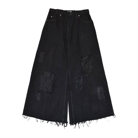 ”Remake by VERS” Lace Panel Distressed Denim Trousers