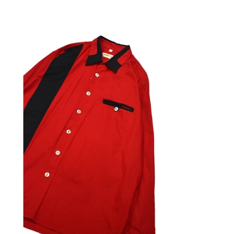 Red×Black Switching Pleated Design Shirt