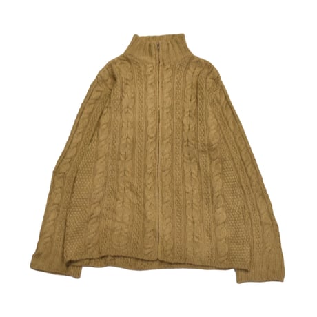 Ireland Aran Knit Stand Collar Zip Sweater