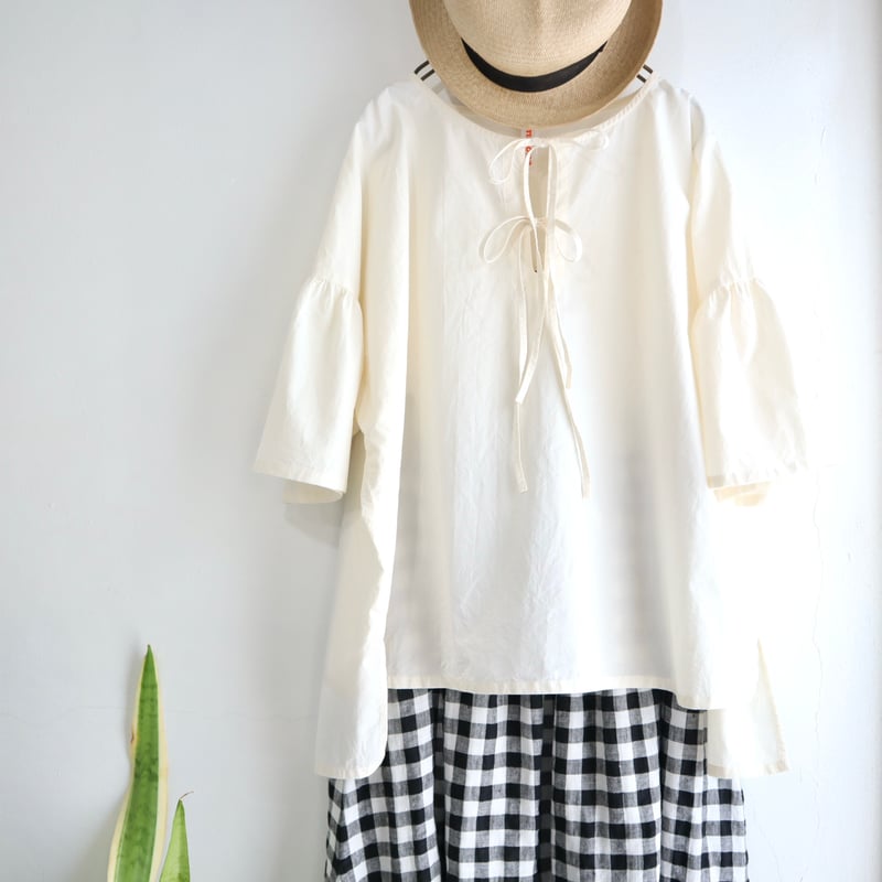 オーガニックコットン100% フロントリボンプルオーバー (ecru) | ma 