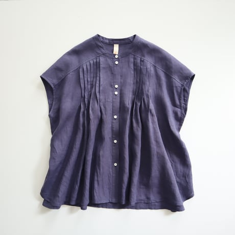 random tuck french blouse (linen / iron blue)