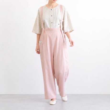 cotton linen suspender pants (pale pink)