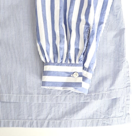 organic cotton frill pocket blouse  (blue stripe)