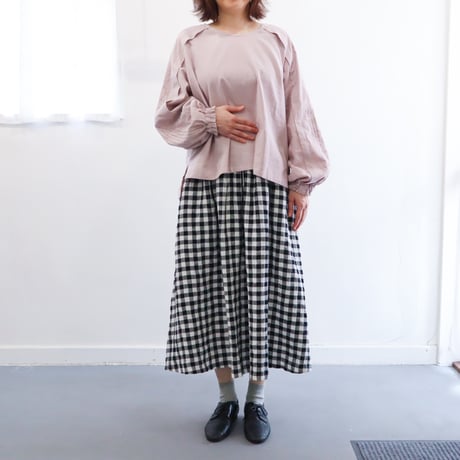 綿麻   タックロングスリーブトップ  (sakura)