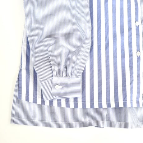 organic cotton frill pocket blouse  (blue stripe)