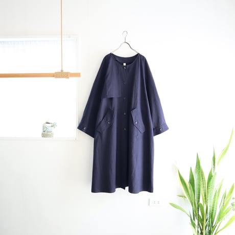 import❁︎ノーカラー ダブル サイドスリット リネン コート C0709 シルクリネン先染めノーカラーコート(M ストライプ): アウター