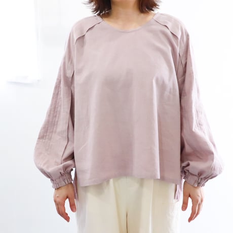 綿麻   タックロングスリーブトップ  (sakura)