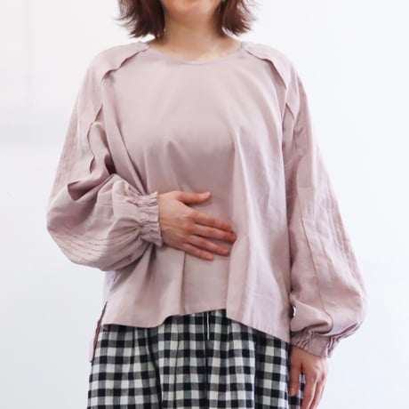綿麻   タックロングスリーブトップ  (sakura)