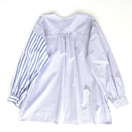 organic cotton frill pocket blouse  (blue stripe)