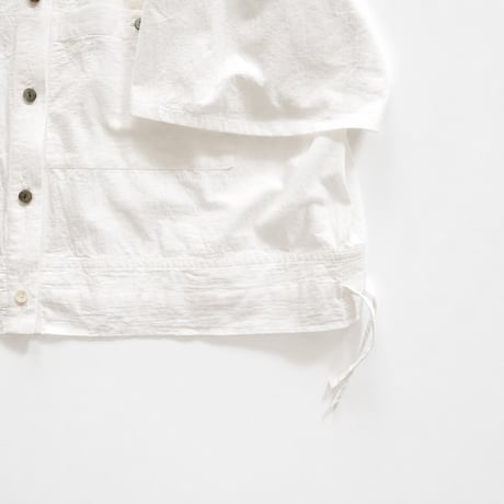 no-collar gather sleeve blouse (white)