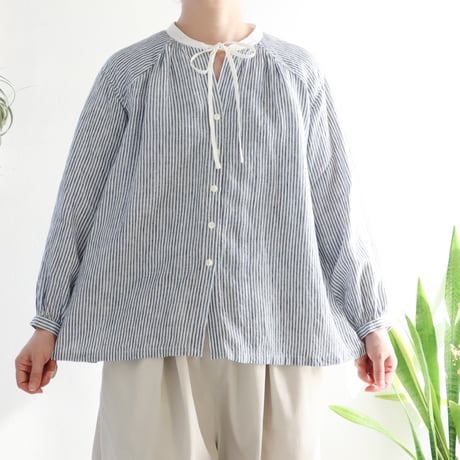 skipper ribbon P blouse (blue stripe)