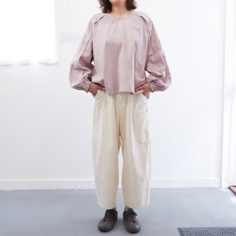 綿麻   タックロングスリーブトップ  (sakura)