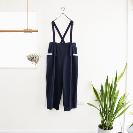 cotton linen suspender pants (navy)