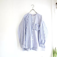 organic cotton frill pocket blouse  (blue stripe)