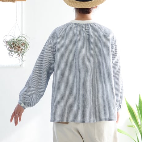 skipper ribbon P blouse (blue stripe)