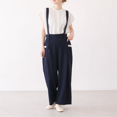 cotton linen suspender pants (navy)