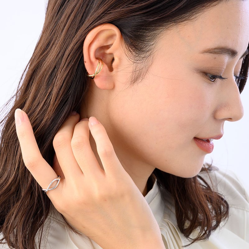 Cross line 3way earcuff/silver color | Elaborate