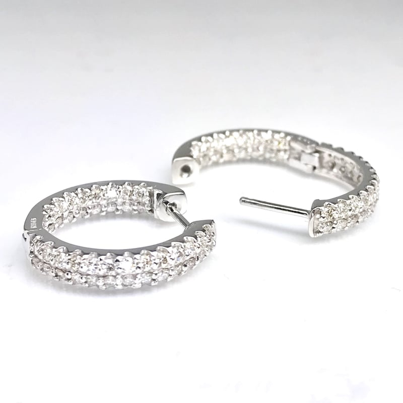 計1.00ct 天然ダイヤモンド 中折れ式 PT950 パヴェフープピアス 計1.00ct 天然ダイヤモンド 中折れ式 PT950 パヴェフープピアス