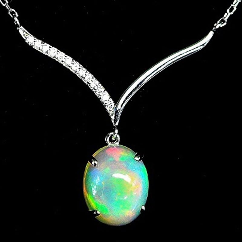 1.96ct天然オパール ダイヤモンド K18WG ネックレス（宝石鑑別書付  