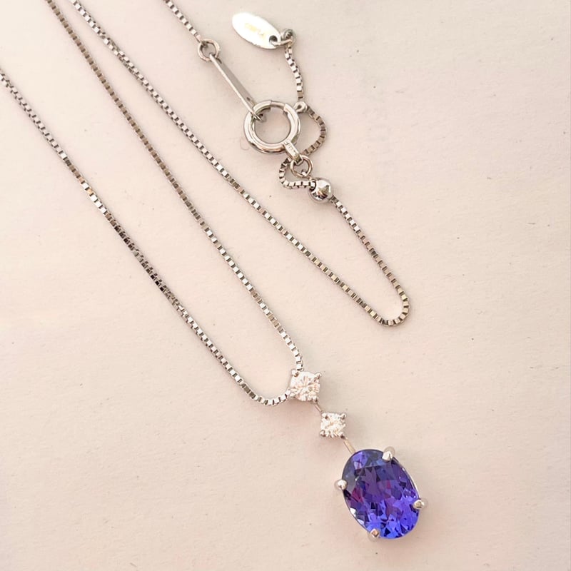 1.36ct 高品質天然タンザナイト ダイヤモンド PTネックレス 1.36ct 高品質天然タンザナイト ダイヤモンド PTネックレス