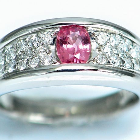 0.507ct上質天然パパラチャサファイア　ダイヤ0.37ct　PT900リング