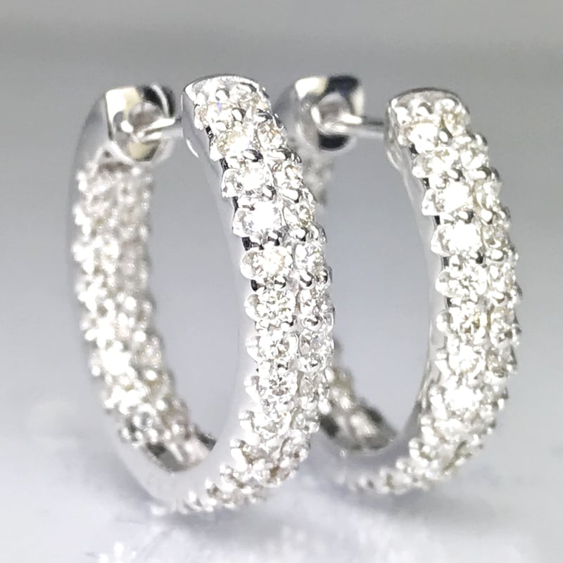計1.00ct 天然ダイヤモンド 中折れ式 PT950 パヴェフープピアス 計1.00ct 天然ダイヤモンド 中折れ式 PT950 パヴェフープピアス