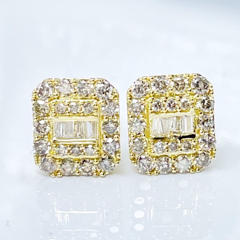 天然ダイヤモンド 計 0.90ct スクエア型 K18 ピアス | sanlemojewelry