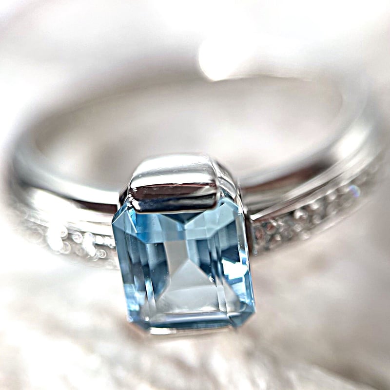 天然アクアマリン1.09ct ダイヤモンド PT900 リング(鑑別書付 ...
