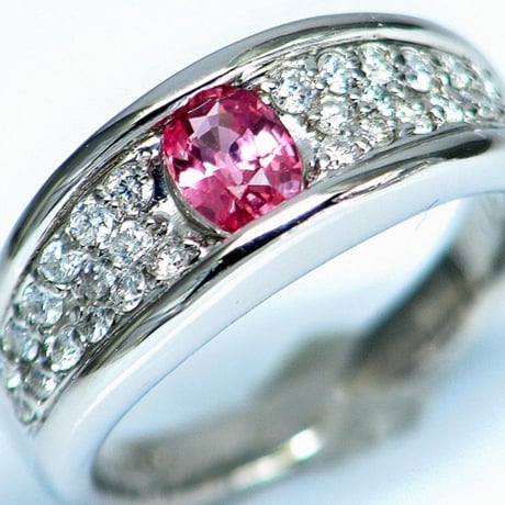 0.507ct上質天然パパラチャサファイア　ダイヤ0.37ct　PT900リング