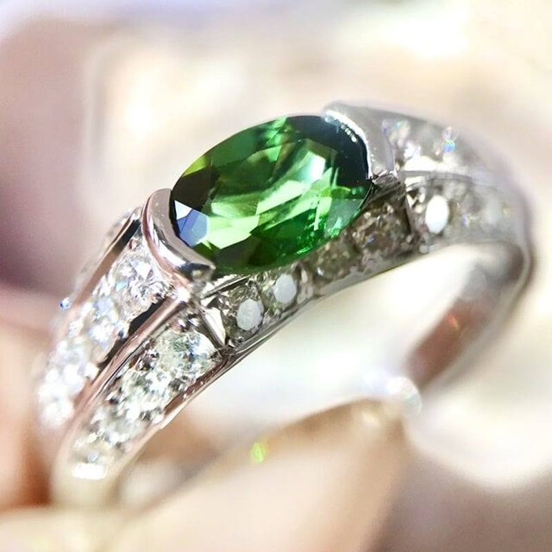 良質天然グリーントルマリン ダイヤモンド PT900 リング | sanlemojewelry 良質天然グリーントルマリン ダイヤモンド PT900 リング | sanlemojewelry
