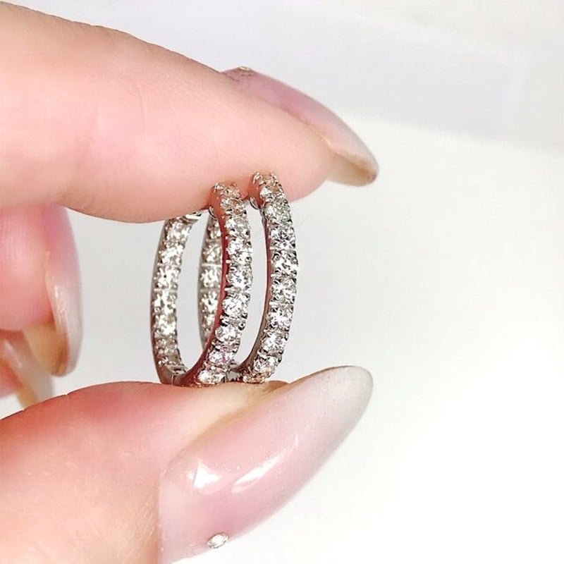 計1.00ct 天然ダイヤモンド 中折れ式エタニティフープピアス PT950 ... 計1.00ct 天然ダイヤモンド 中折れ式エタニティフープピアス PT950