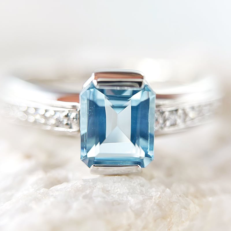 天然アクアマリン1.09ct ダイヤモンド PT900 リング(鑑別書付 ...