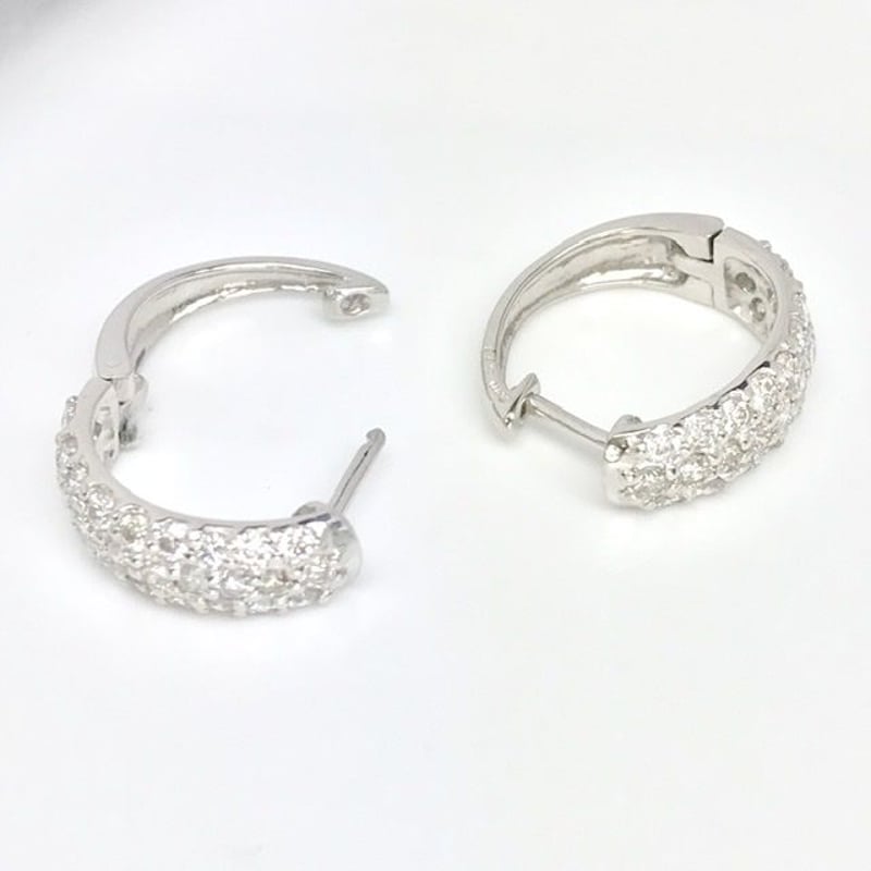 天然ダイヤモンド 1.00ct 中折れ式パヴェフープピアス PT950 