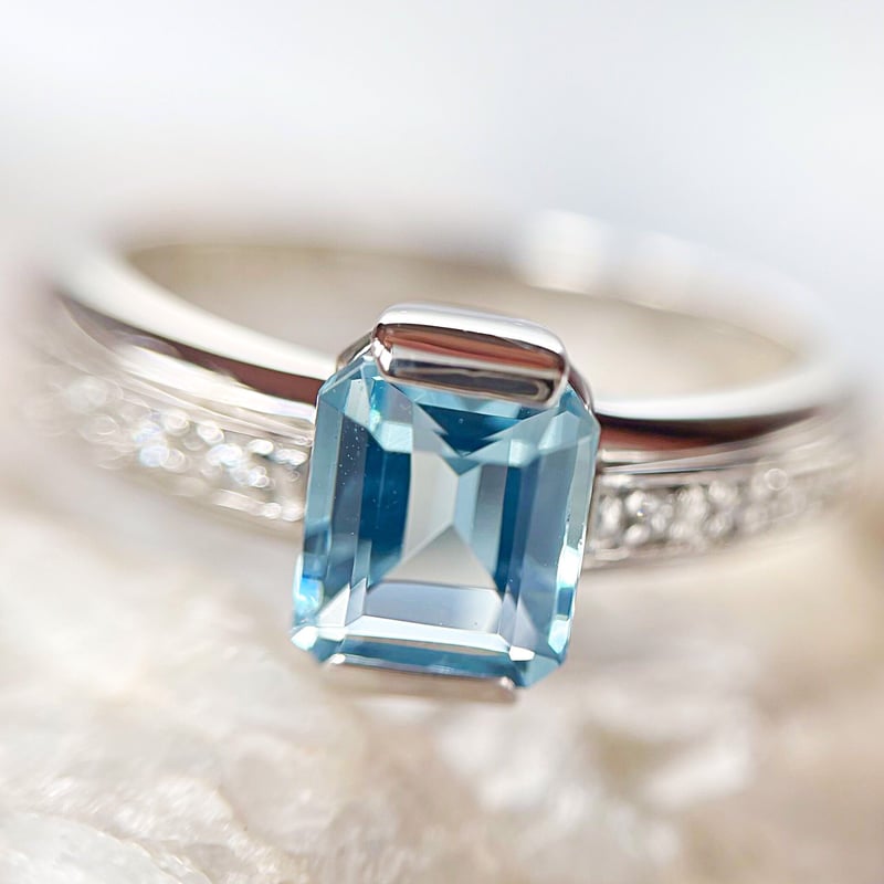 天然アクアマリン1.09ct ダイヤモンド PT900 リング(鑑別書付 ...