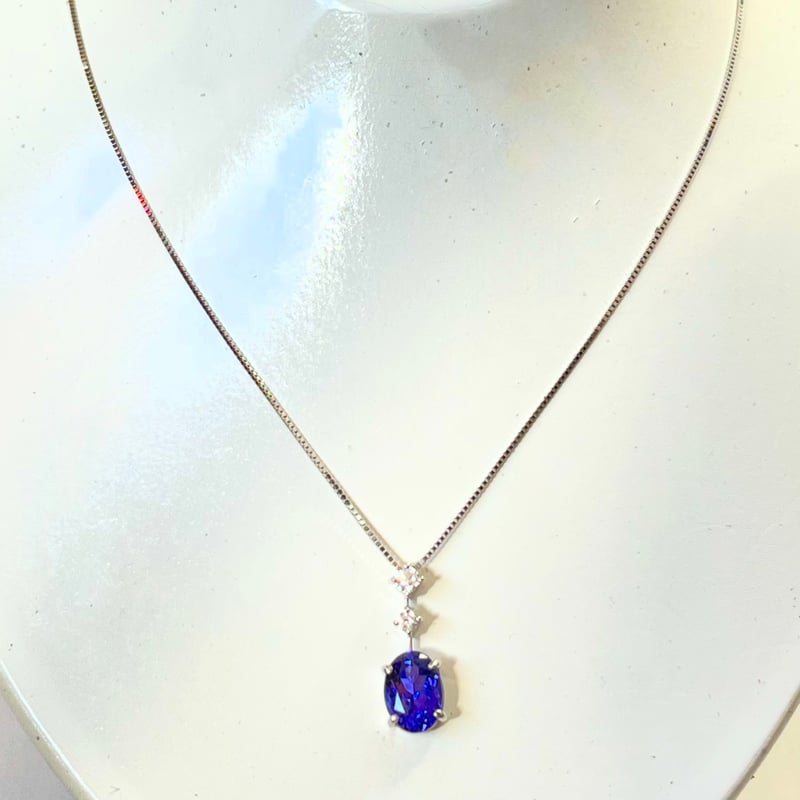 1.36ct 高品質天然タンザナイト ダイヤモンド PTネックレス（宝石鑑別 