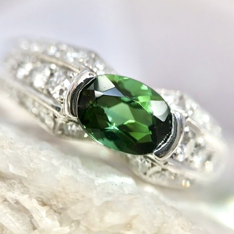 良質天然グリーントルマリン ダイヤモンド PT900 リング | sanlemojewelry
