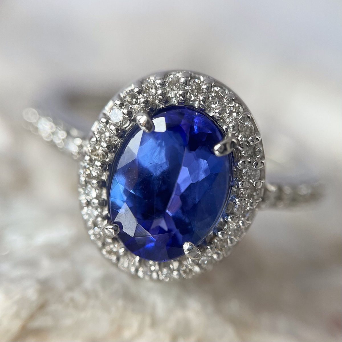 K18WG 天然ダイヤモンド/天然タンザナイト リング ノーブル鑑別カード付き 1.578ct 天然タンザナイト ダイヤモンドPT950リング（宝石鑑別