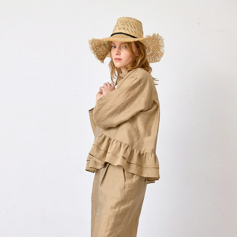 ティヤマイパリ T.yamai paris 長袖 フリル リネン混ブラウス 日本 T.yamai Paris リバティフリルカラーブラウス - m-market