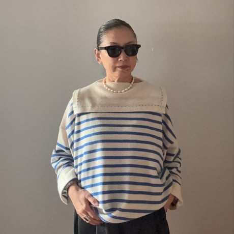 TOWAVASE バスクニット TOWAVASE バスク プルオーバー | Ivory × Blue - c a b i n e t