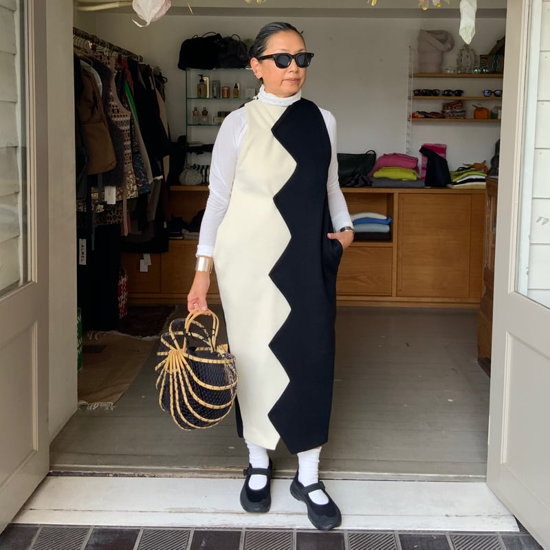 nadia / zigzag dress（Black×White） | Pili ON LINE