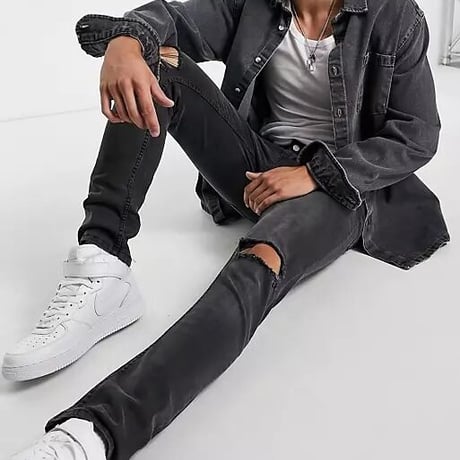 Religion slim tapered leg jeans in grey with rips
