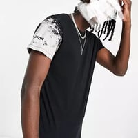Religion bleach sleeve t-shirt in black