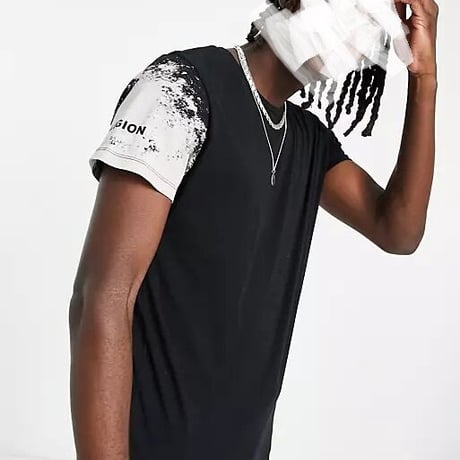 Religion bleach sleeve t-shirt in black