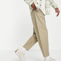 ASOS DESIGN oversized tapered chino trousers in beige