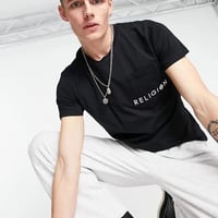Religion logo pocket t-shirt in black
