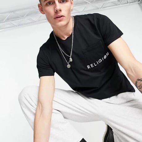 Religion logo pocket t-shirt in black