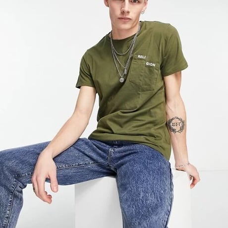 Religion split pocket t-shirt