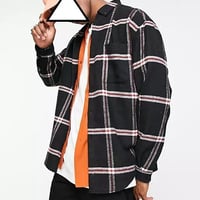 ASOS DESIGN 90s oversized shirt in large scale black wool check